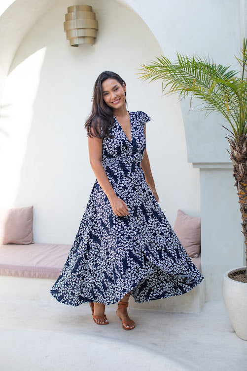 Wrap Dress - Navy clover - Batik - Gypsy Of Eden