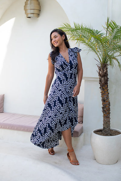 Wrap Dress - Navy clover - Batik - Gypsy Of Eden