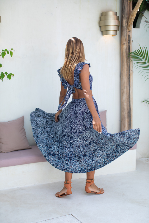 Frill tops - Navy Sunflower - Batik - Gypsy Of Eden