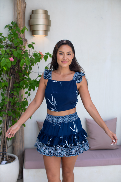 Frill Skirt - Navy Fern - Batik - Gypsy Of Eden