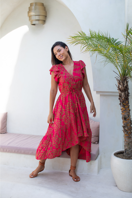 Gypsy Dress - Red Green Clover - Batik