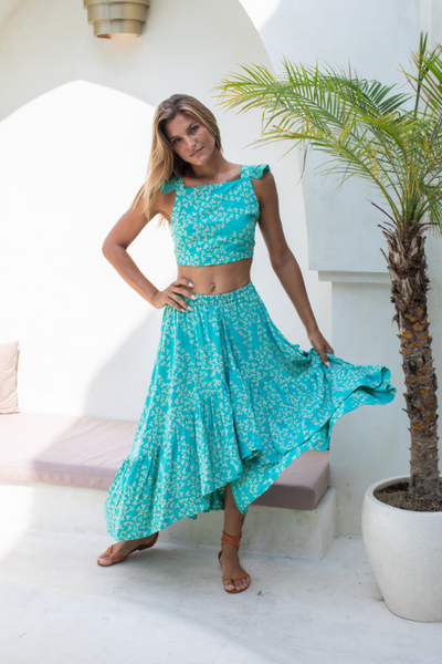 Gypsy Skirt - Turquoise Clover - Batik - Gypsy Of Eden